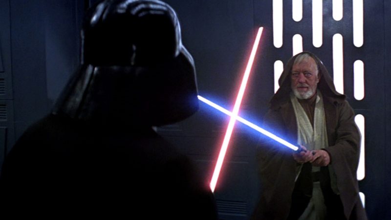 Obi-Wan Kenobi vs Darth Vader lightsaber duel in A New Hope